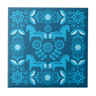 Blue Dala Swedish Horse Print Tile
