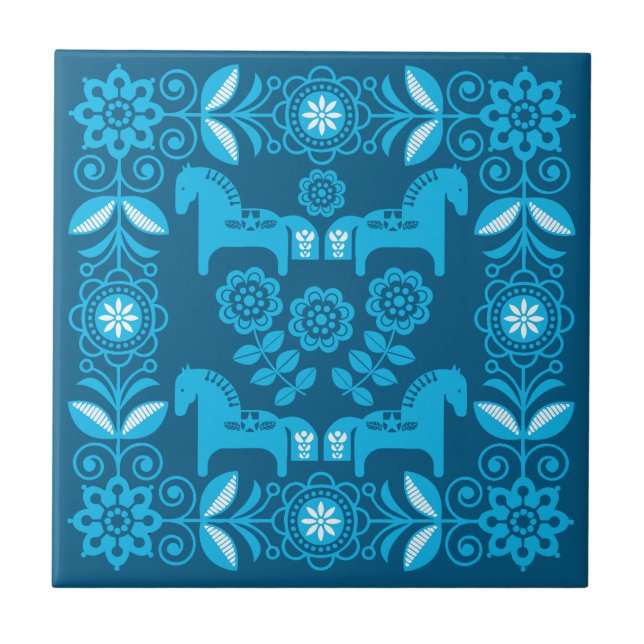 Blue Dala Swedish Horse Print Tile (Front)