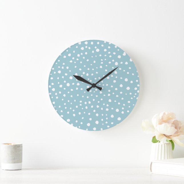 Blue Dalmatian Spots, Dalmatian Dots, Dotted Print Large Clock (Home)