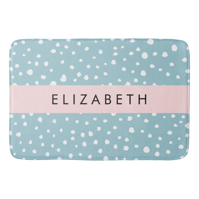 Blue Dalmatian Spots, Dalmatian Dots, Your Name Bath Mat (Front)