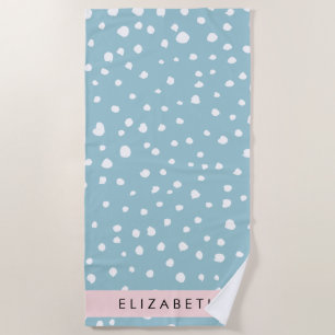 Blue Dalmatian Spots, Dalmatian Dots, Your Name Beach Towel