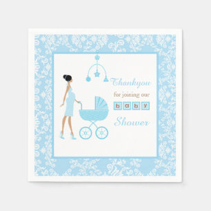 Blue Damask African American Woman Baby Shower Napkin