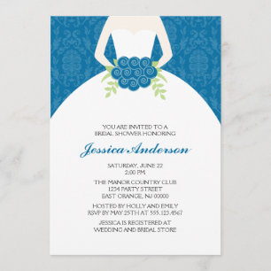 Blue Damask and Florals Bridal Shower Invitations
