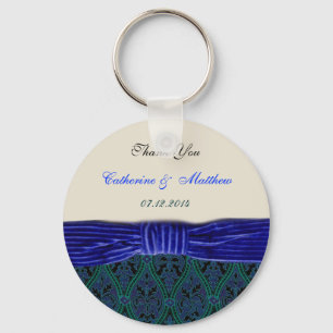 blue damask and ribbon thank you key ring
