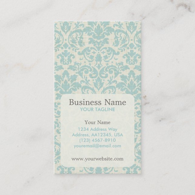 Blue Damask Appointment Business Card (Front)