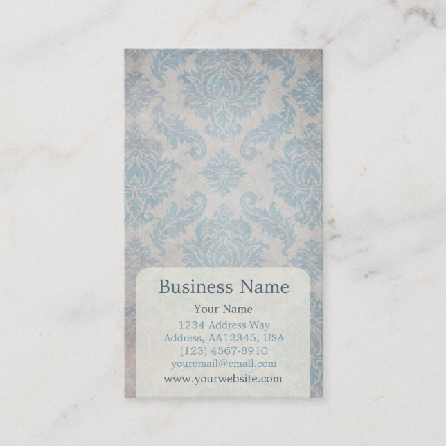 Blue Damask Appointment Business Card (Front)