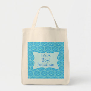 Blue Damask Baby Its A Boy Birth Announcement Tote Bag