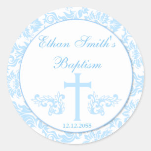 Blue Damask Baptism Favour Stickers Seals