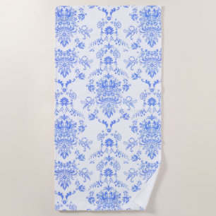 Blue Damask Beach Towel