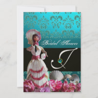 BLUE DAMASK BEACH WEDDING - BRIDAL SHOWER MONOGRAM