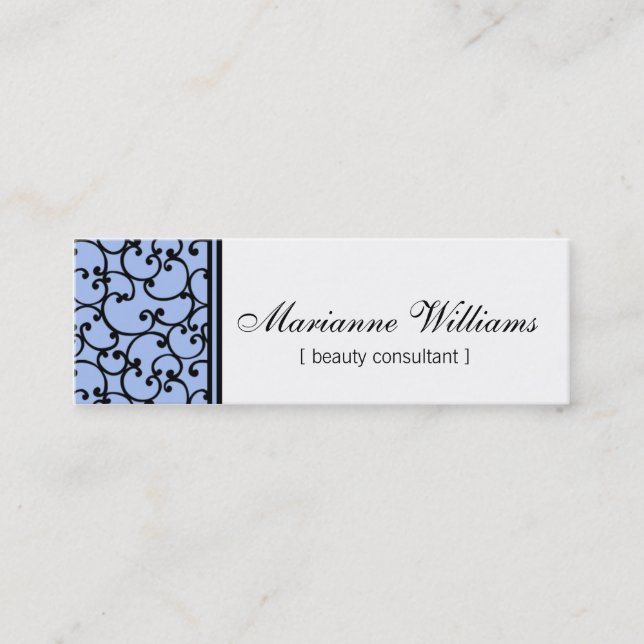 Blue Damask Beauty Micro Mini Business Cards (Front)