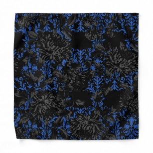 Blue Damask Black Floral Wedding Pocket Square Bandana