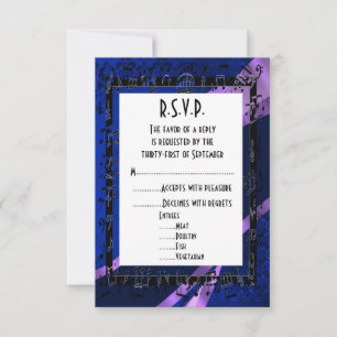 Blue damask black  formal wedding R.S.V.P RSVP Card