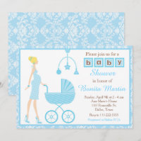 Blue Damask Blonde Expecting Boy Baby Shower