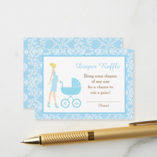 Blue Damask Blonde Woman Baby Shower Enclosure Card