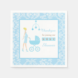 Blue Damask Blonde Woman Baby Shower Napkin