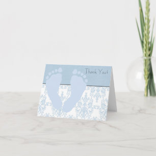 Blue Damask Blue Baby Feet Baby Thank You Card