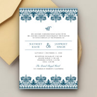 Blue Damask Border Anand Karaj Sikh Wedding