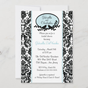 Blue Damask Bridal Shower Invitation