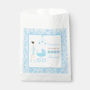Blue Damask Brunette Woman Baby Shower Favour Bags