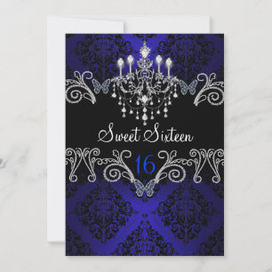 Blue Damask & Butterfly Sweet Sixteen Invite