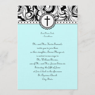 Blue Damask Christian Wedding Invitation