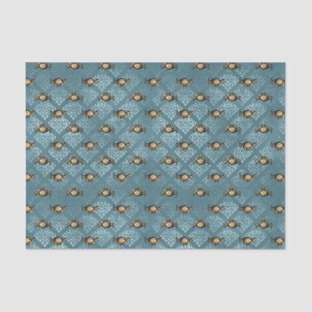 Blue Damask Crab Tissue Paper (Front)