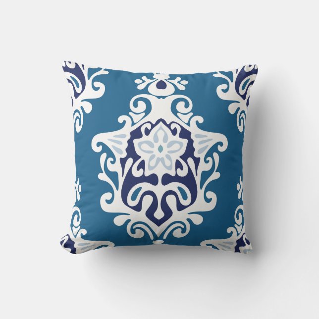 Blue Damask Decorative Pillow (Front)