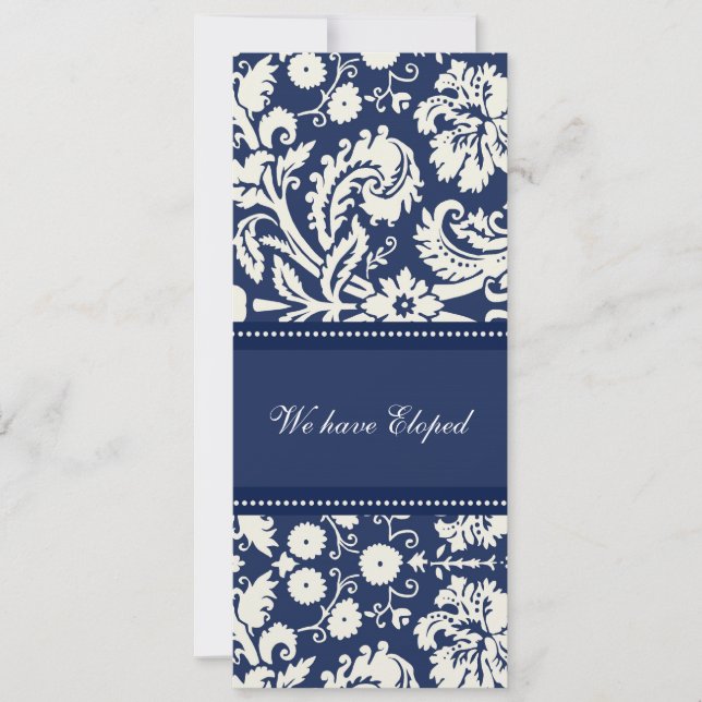 Blue Damask Elopement Announcement Cards (Front)