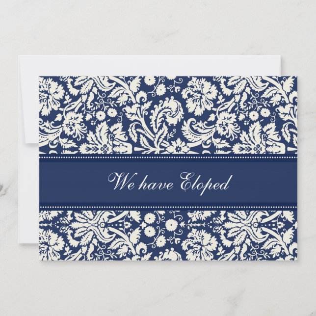 Blue Damask Elopement Announcement Cards (Front)
