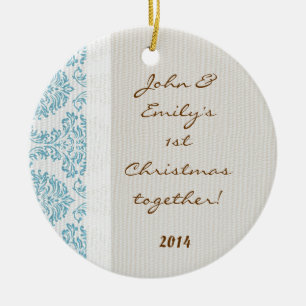 Blue Damask Lace Print Personalised Name Ornament