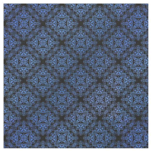 Blue Damask Medallion Pattern Fabric (Close Up)