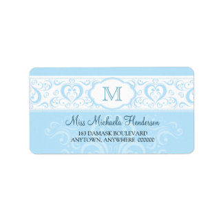 Blue Damask Monogram Address Label