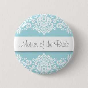 Blue Damask Mother of the Bride Button