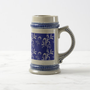 blue damask pattern beer stein