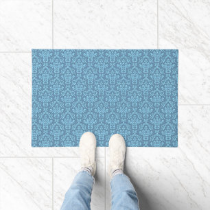 Blue Damask Pattern Doormat