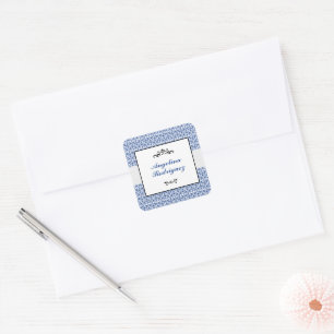 Blue Damask Pattern Graduation Square Sticker
