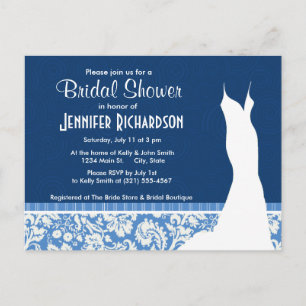 Blue Damask Pattern Invitation Postcard