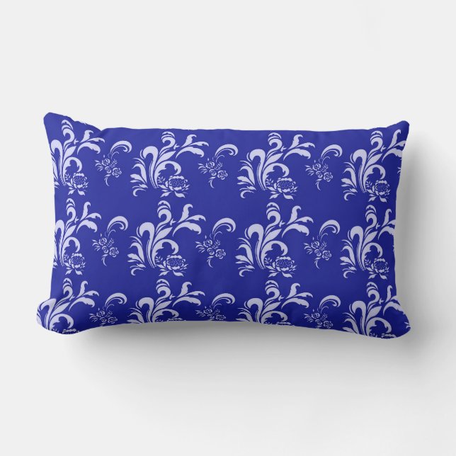 blue damask pattern lumbar cushion (Front)