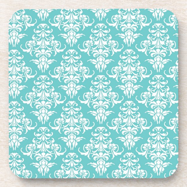 Blue damask pattern vintage girly chic chandelier coaster (Front)