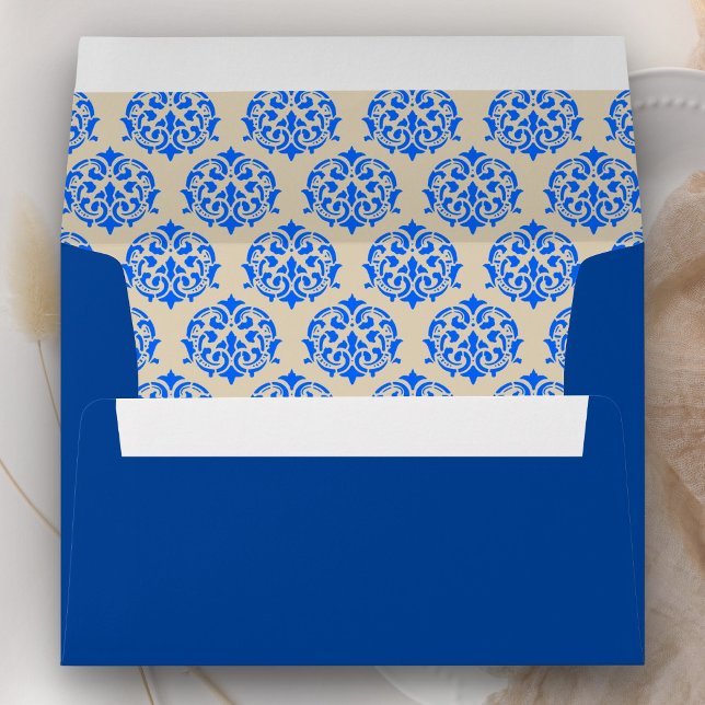 Blue Damask Pattern Wedding Envelope (Creator Uploaded)