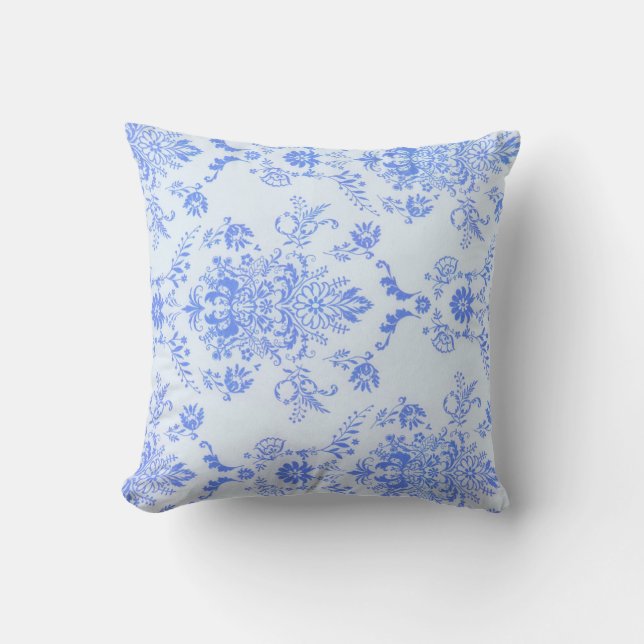 Blue Damask Pretty Print Cushion (Front)
