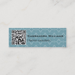 Blue Damask QR CODE Mini Business Cards