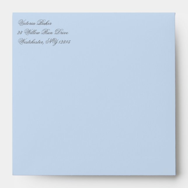 Blue Damask Return Address Envelope for 5" Square (Front)