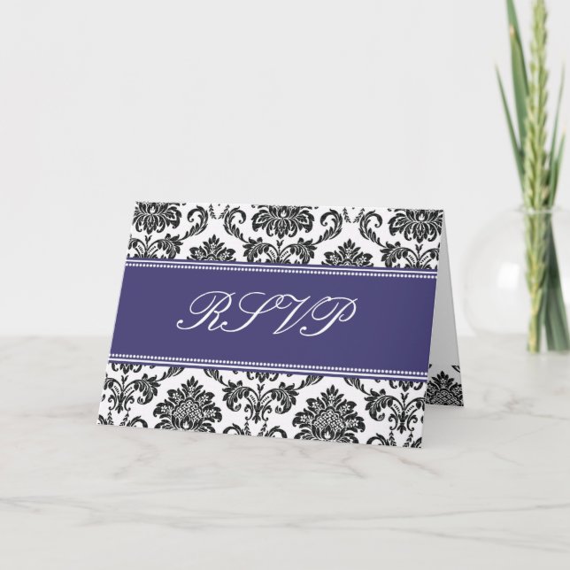 Blue Damask RSVP Card (Front)