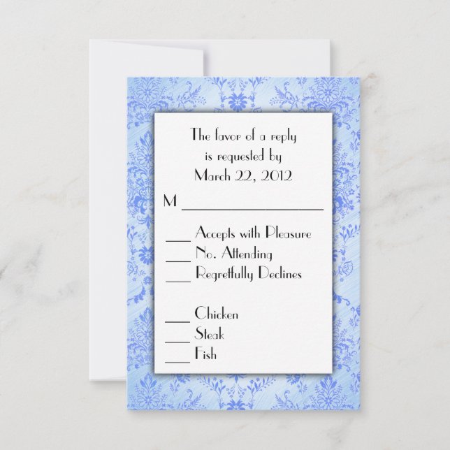 Blue Damask RSVP with Menu Choice (Front)