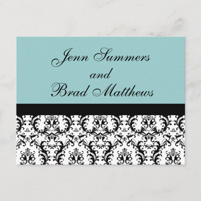 Blue Damask Save the Date Postcard (Front)