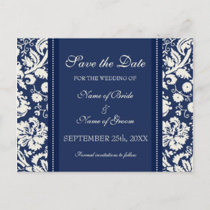 Blue Damask Save the Date Wedding Postcards