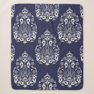 blue damask seamless pattern element sherpa blanket