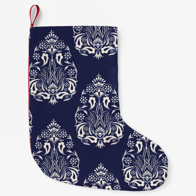 blue damask seamless pattern element small christmas stocking (Front)